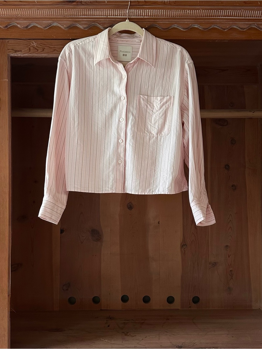 UNIQLO Pink Striped Cropped Button-Up Shirt